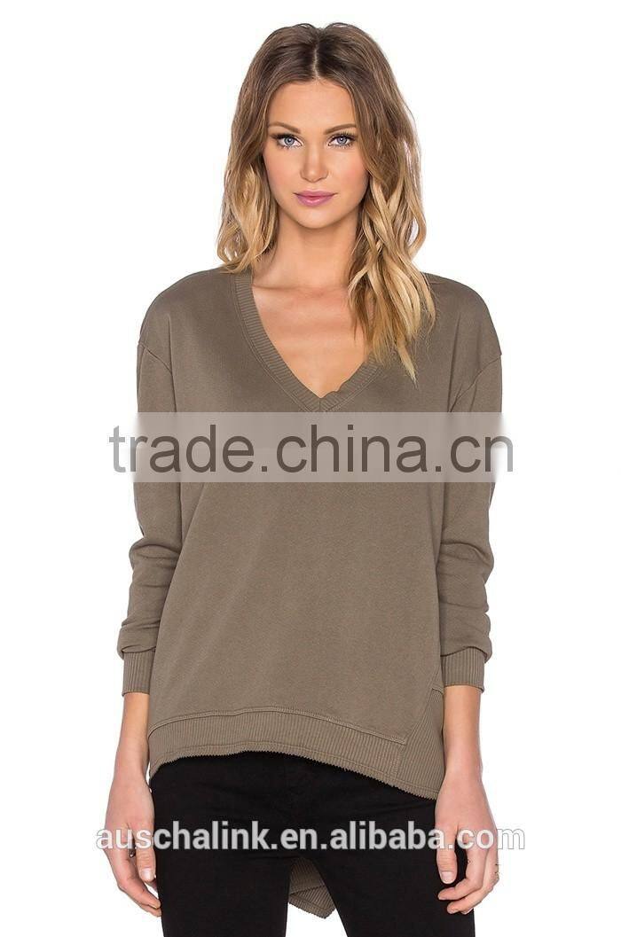 new design cotton deep V neck sweatshirt women fashion