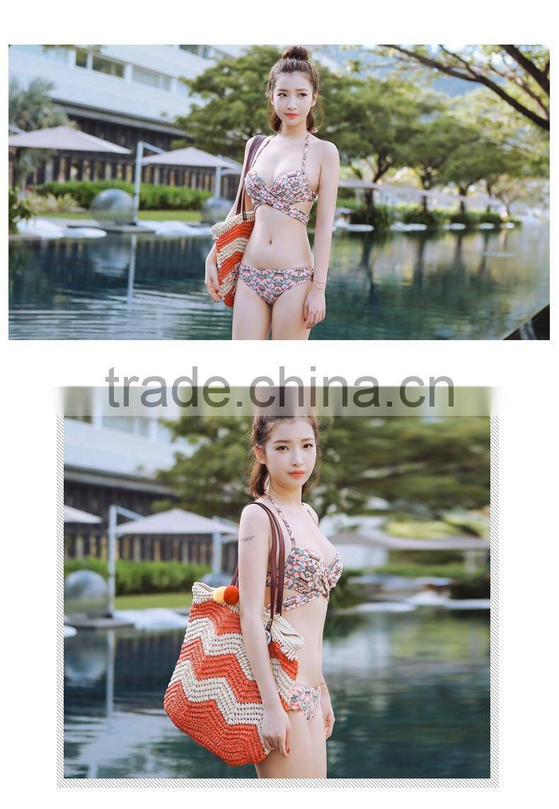 Floral print three pieces bikini sets girls sexy beach wear