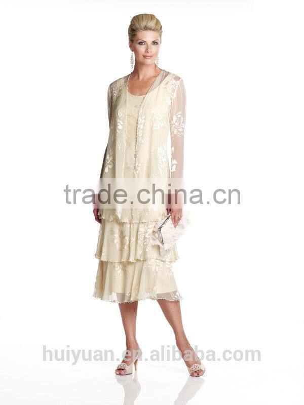hot sell layered knee length long sleeve wholesale dress