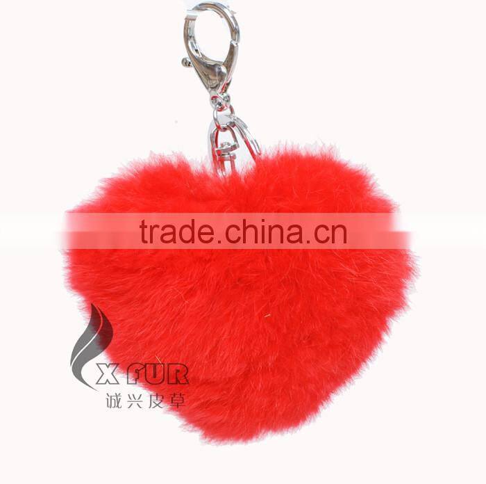 CX-R-46 Wholesale Heart Shape Genuine Rabbit Fur Keyring