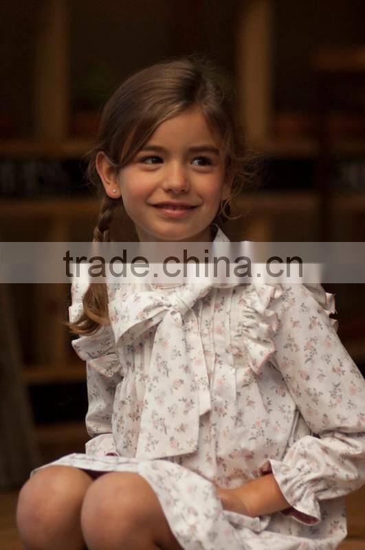 Boutique 100% Cotton Latest Design Kids Girls Long Sleeve Cotton Ruffle Fashion Girls Dresses