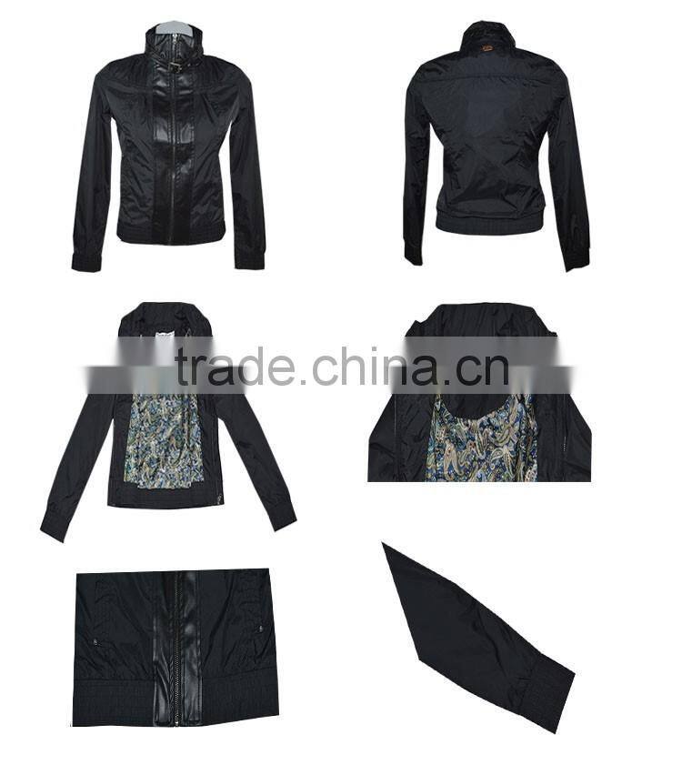 Fashion Spring Women Nylon and Pu Leather Jackets