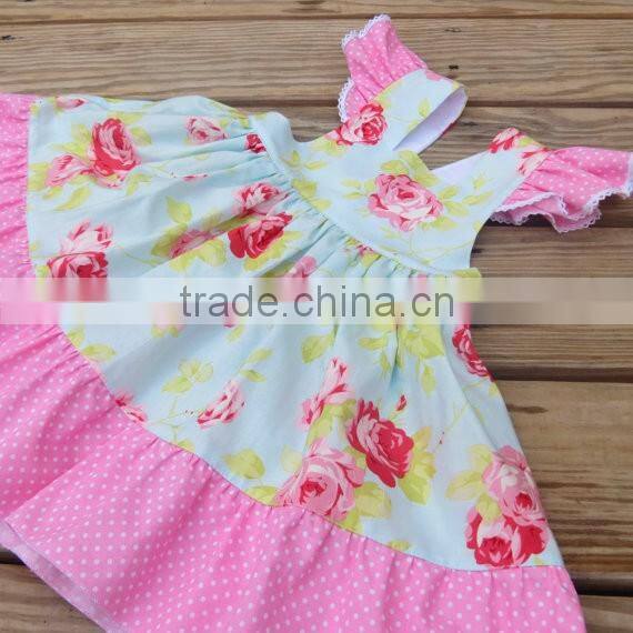Hot Sale Baby Clothes Navy Nlue Polka Dots Outfit Lace Trim Kids Girls With Ruffle Bloomer Set
