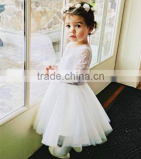 Floor-Length Light Lvory Flower Girl Dress Tulle Lace Fabric Baby Party Dress Gown