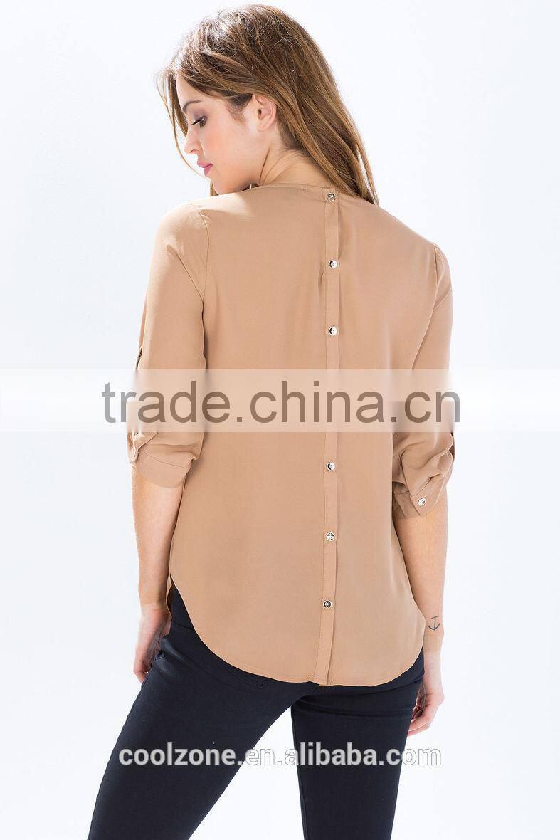 Latest roll sleeves beaded woman blouse fashion blouse for daily life