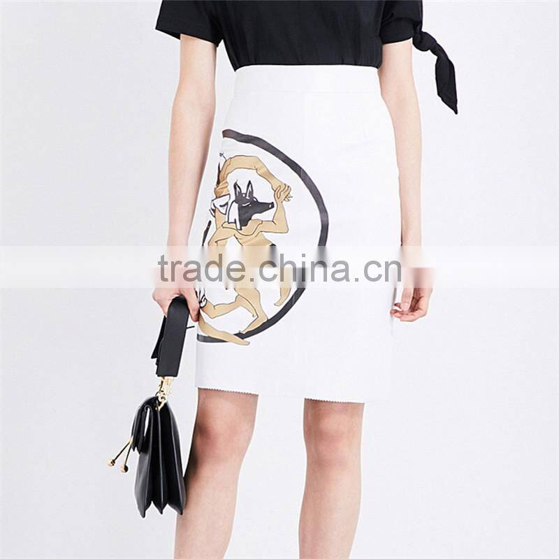 Girls wearing images tight faux leather short pencil skirt with dancing wolves
