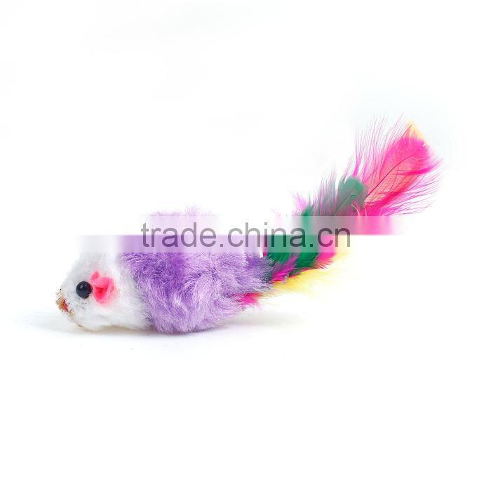 Plush Wand Pet Teaser Mouse Animal Purple White Feather