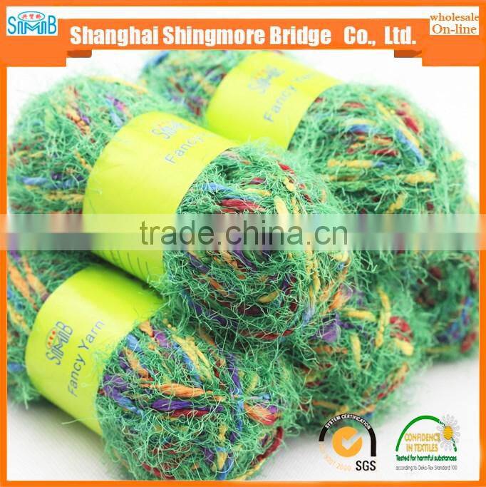 China fancy yarn exporter best wholesale oeko tex 100% spun dyed polyester feather yarn lantern knitting yarn for carpet