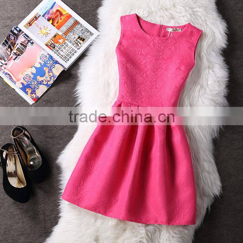 pink solid color printed A line dress/sym rose multi design sleeveless A line dress skirt