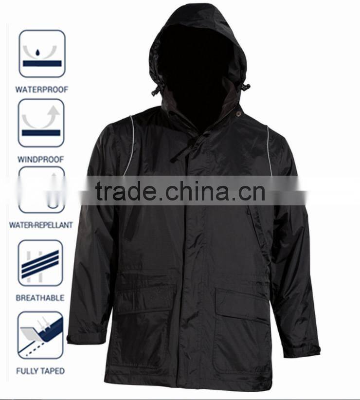Polyester Waterproof Foldable Rain Jacket with bag and reflective piping