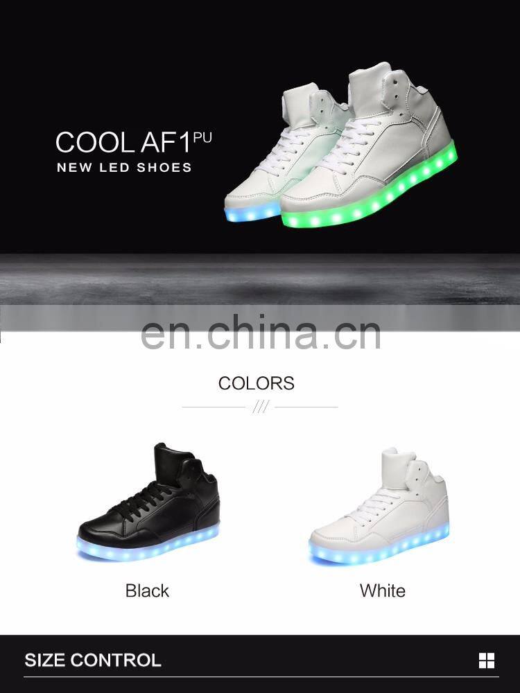 Wholesale New design Casual shoes men Pu leather light shoes Street dance luminous high top LED shoes sneakers for men women