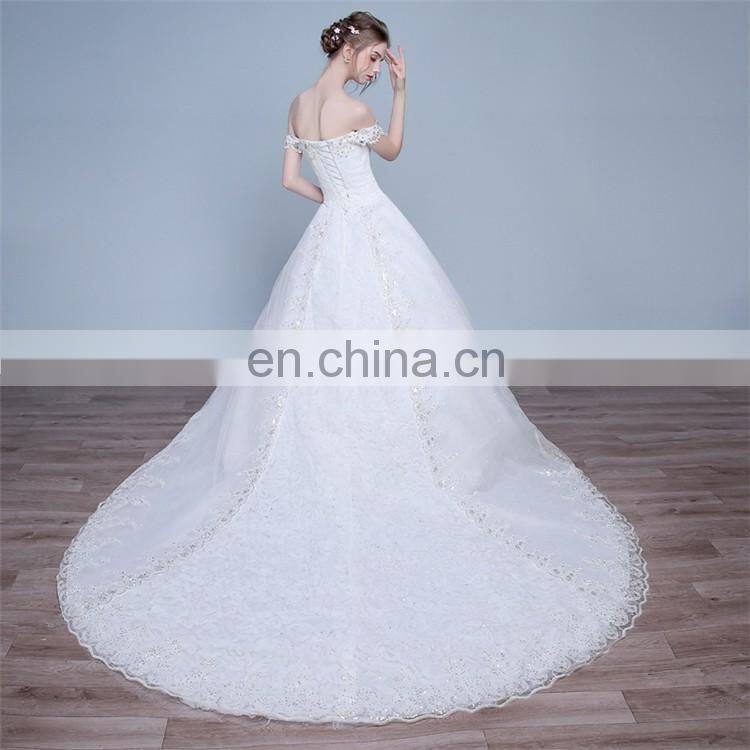 HS1626 2017 Long Train Puffy Bridal Ball Gown Sequined Embroidery Crystal Wedding Dress From China