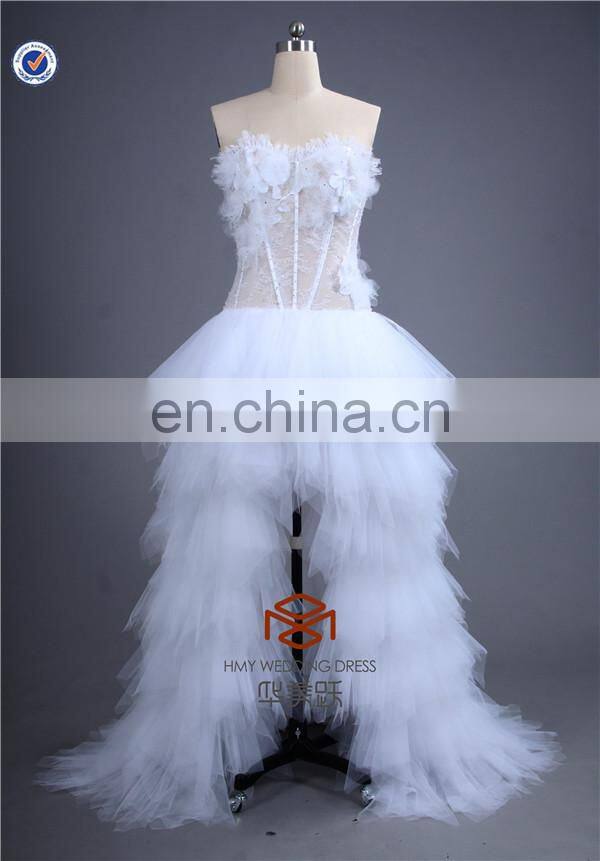 summer Sexy SHMY-W0045 See Through Tulle Layered Short Front Long Back Sequined Lace Wedding Dresses