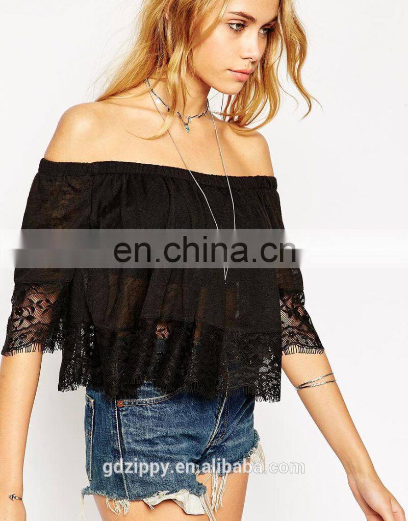 Latest ladies Top with Off Shoulder and Lace Trim Tops