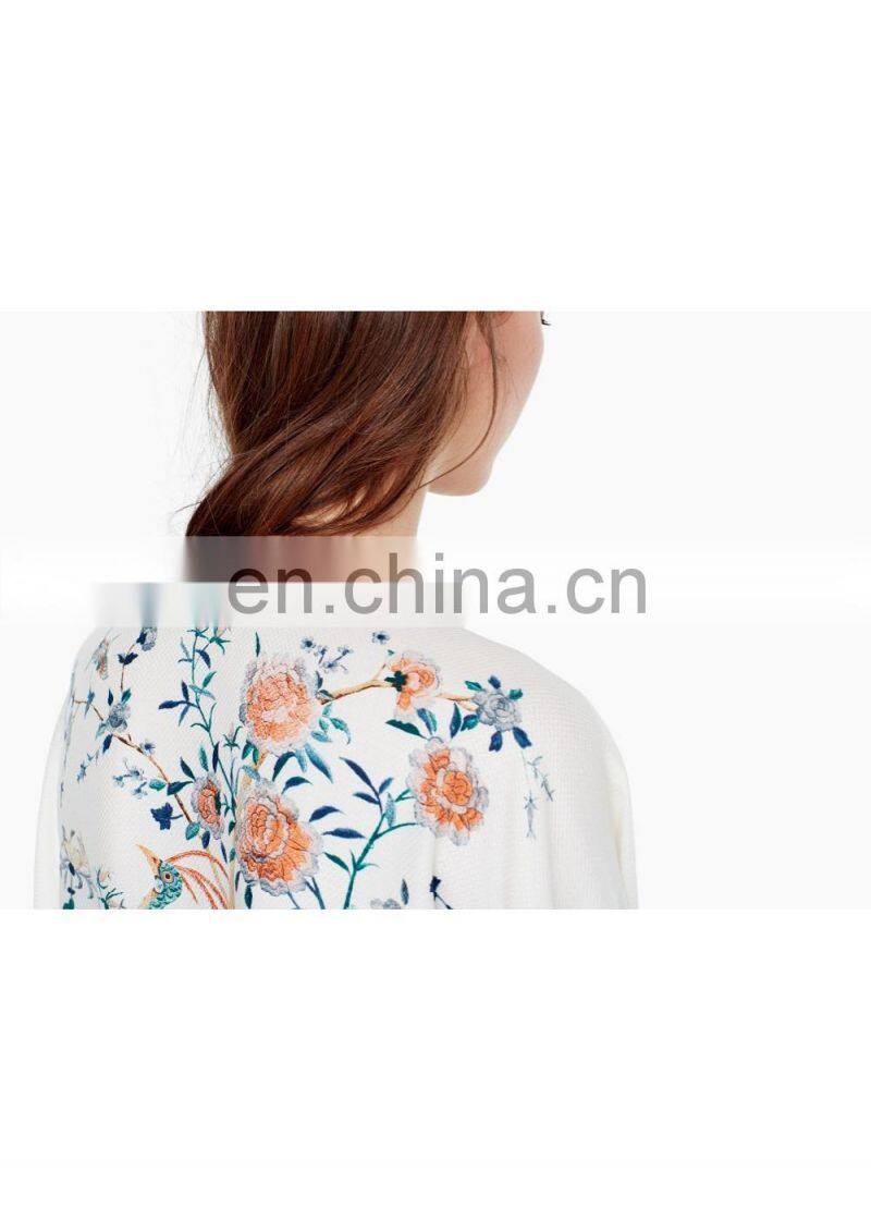 Alibaba China supplier latest style American stylish long sleeve high quality embroidery chiffon lady blouse