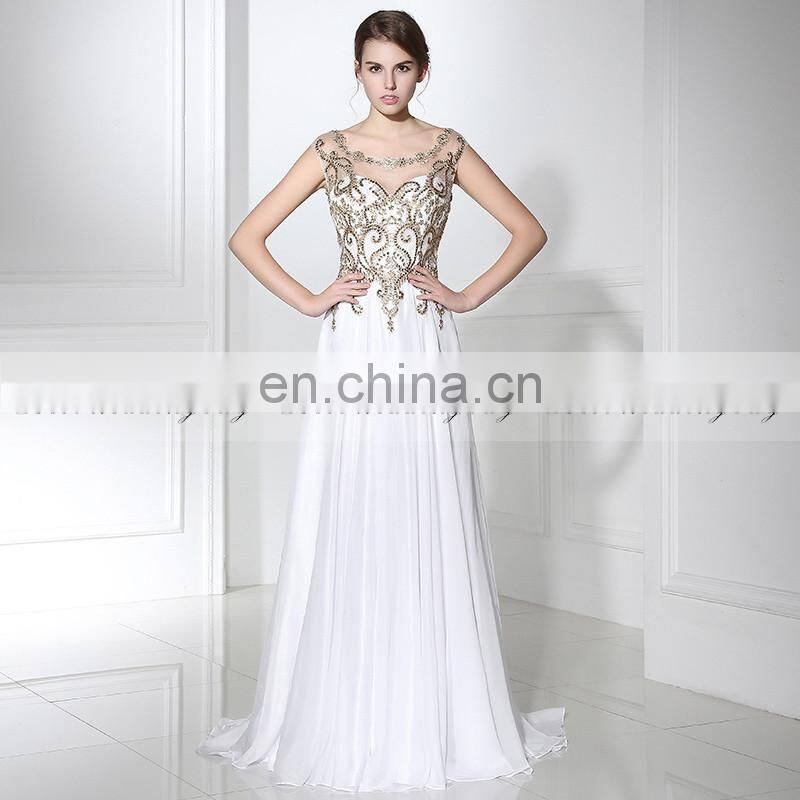 Best Selling Cap Sleeve Exquisite Beaded Chiffon Long Evening Dresses LX288