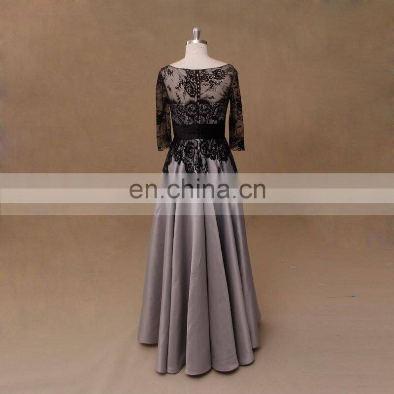 Black and gray lace mother of the bride evening dress long sleeve