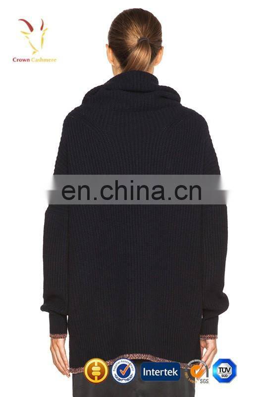 Short Front Long Back Fashional Ladies Black Oversized Knit Pullover Sweater