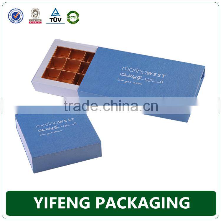 2015 food grade Square christmas gift chocolate packaging box design with Tray