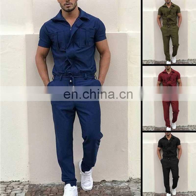 Wholesale customized men's one-piece woven suit zipper access control personality one-piece shirt
