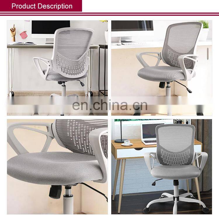 Gray Office Chair Ergonomic Desk Task Mesh Chair with Armrests Swivel Adjustable Height