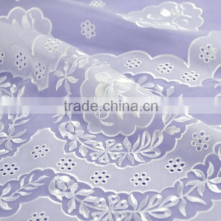 Factory specializing made 100%poly flower printing chiffon flower laser embroidery lace fabric for girl dress