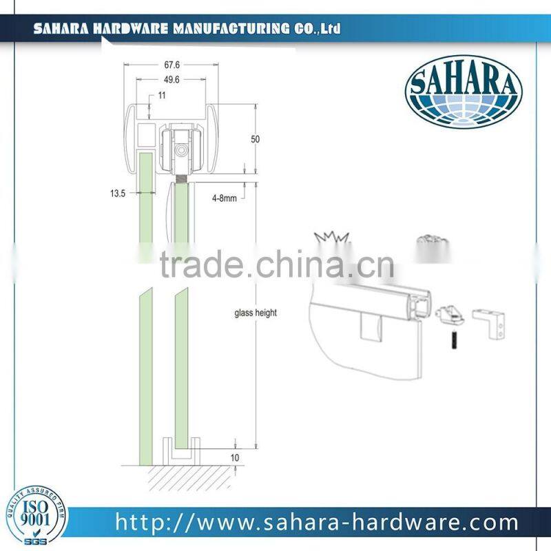 Max door weight 150kg super silence square glass shower hanging sliding door wheels