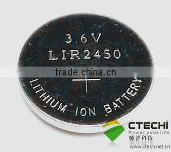 li ion 2450 litthium button cell with solder tabs lir2450 3.6v lithium ion button cell battery