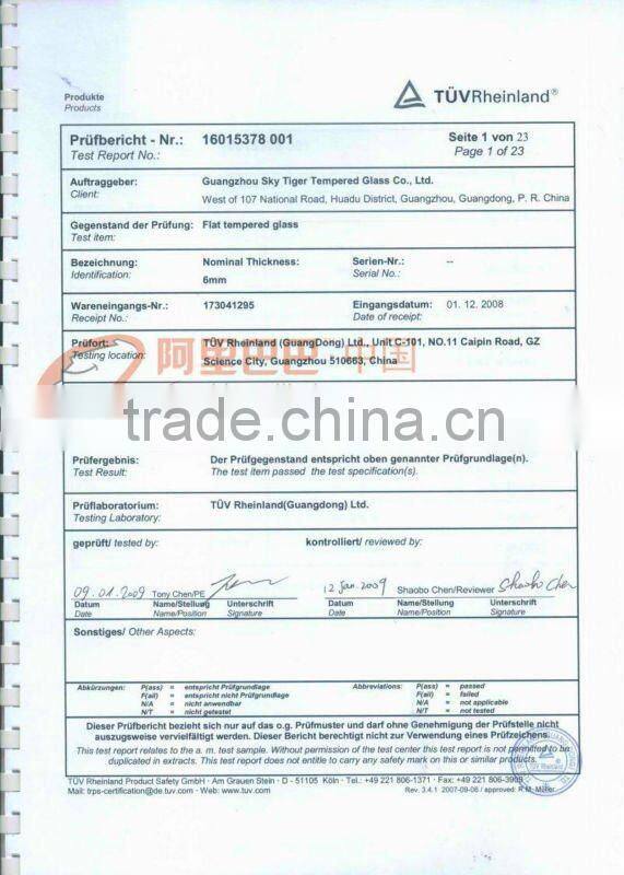 opaque laminated glass(BS6206,AS/BZS2208,EN12150)