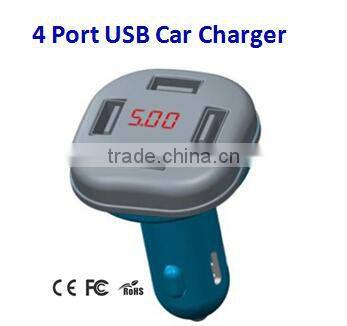 High Power 4 Port USB Car Charger for All Electrical Appliances with USB Charging Interface