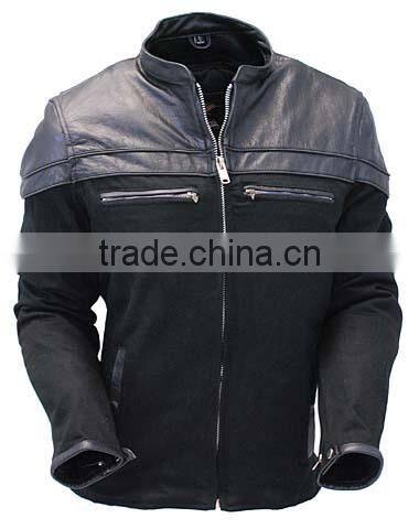 2015 New fashion Tuscan Vented Denim and Leather Motorcycle Scooter Jacket with Reflectors for mens motorbike leather jacket