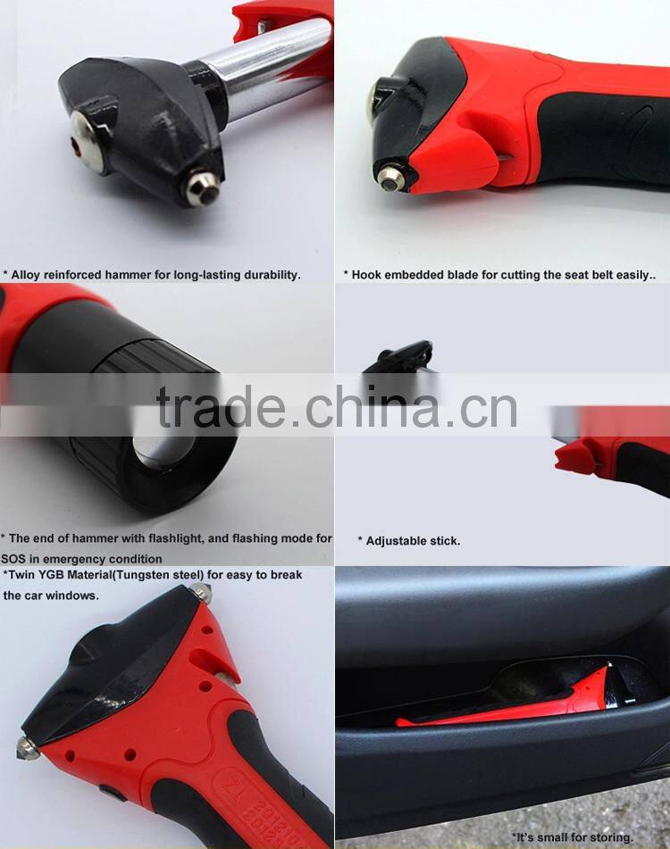 Car Hammer with Led Flashlight, SOS Light and Seat Belt Cutter