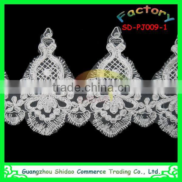 custom eco-friendly cord beaded white bridal embroidered tulle lace fabric PJ025