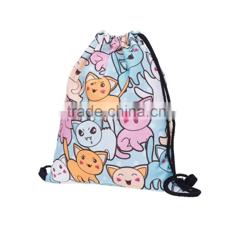 High Quality 3D Printed Cats Denim Duffel Drawstring Bag for Shoes