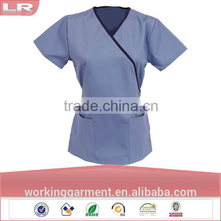 Wholesale OEM Hotsale Fashion Scrub Classics Women's Contrast Wrap Solid Top/Hospital uniformTop
