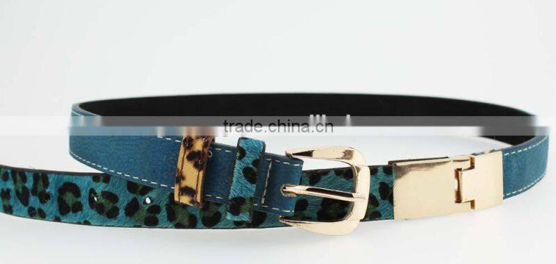 2015 Plain bule fashion pu women jeans belt with leopard point leather in YiWu