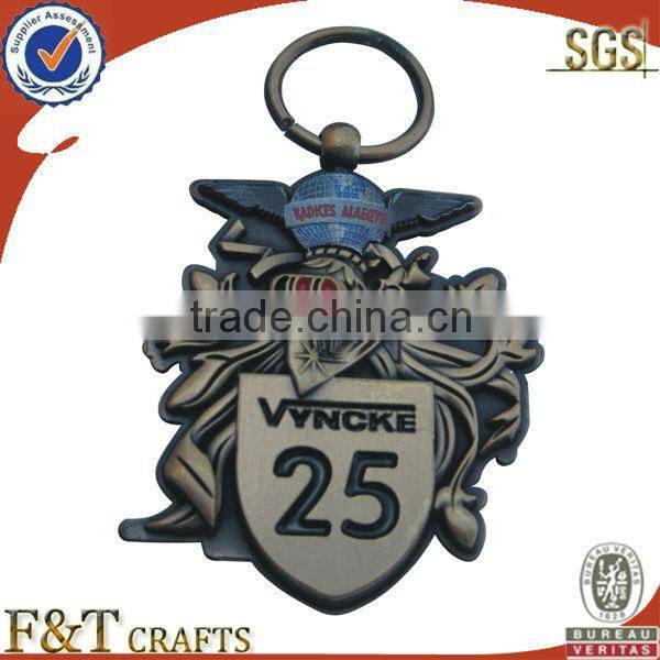 engraved 3D silver shield Alloy promotional keychain for travel promotional gift