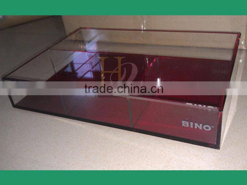 Factory supply 4 compartments square acrylic serving tray acrylic wine glass holder tray