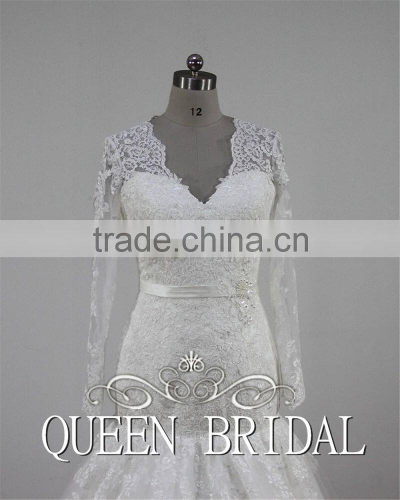 Real Sample Appliqued Lace Long Sleeve Mermaid Islamic Wedding Dress Patterns