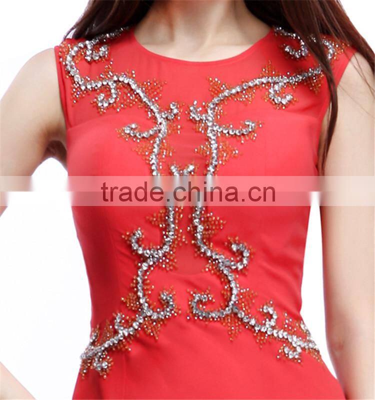 Jewel Illusion Neck Mermaid Chiffon Western Paris Ladies Evening Dress