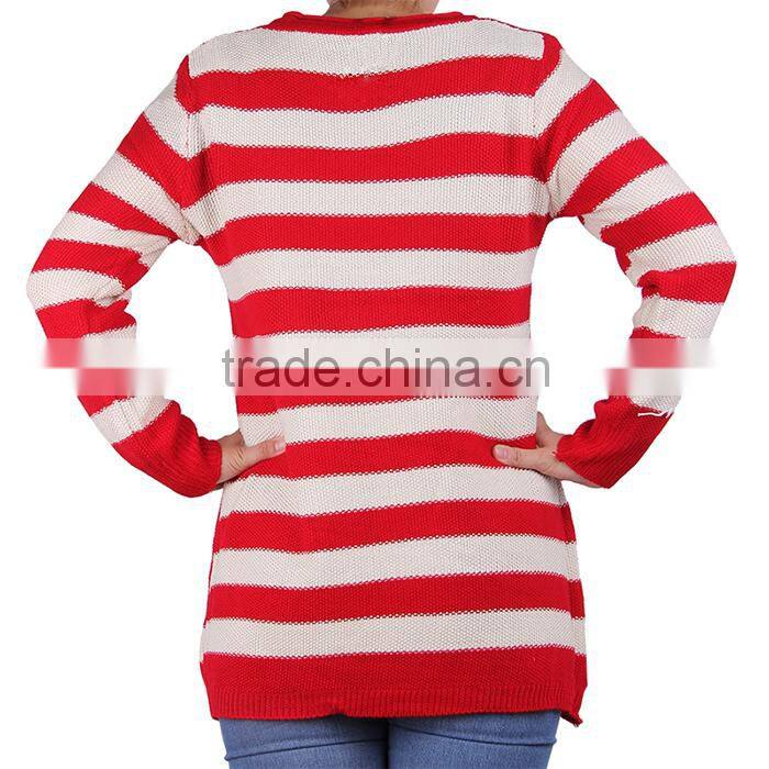 2015 fashion batwing sleeve stripes cotton women knitwear