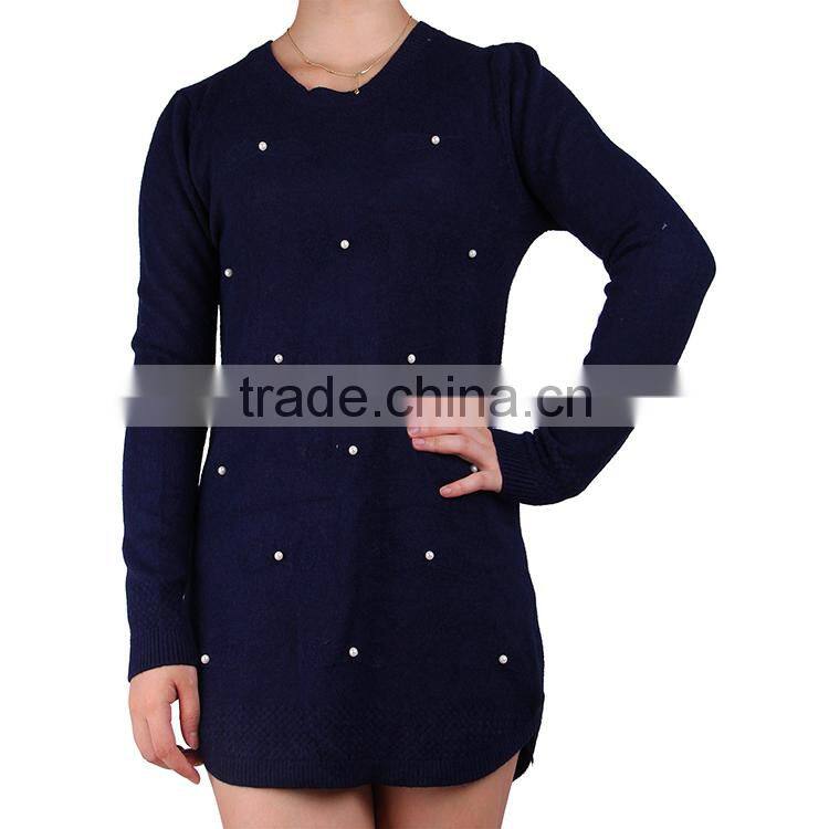 2015 new fashion Plain coloured turtleneck sweater with pearl