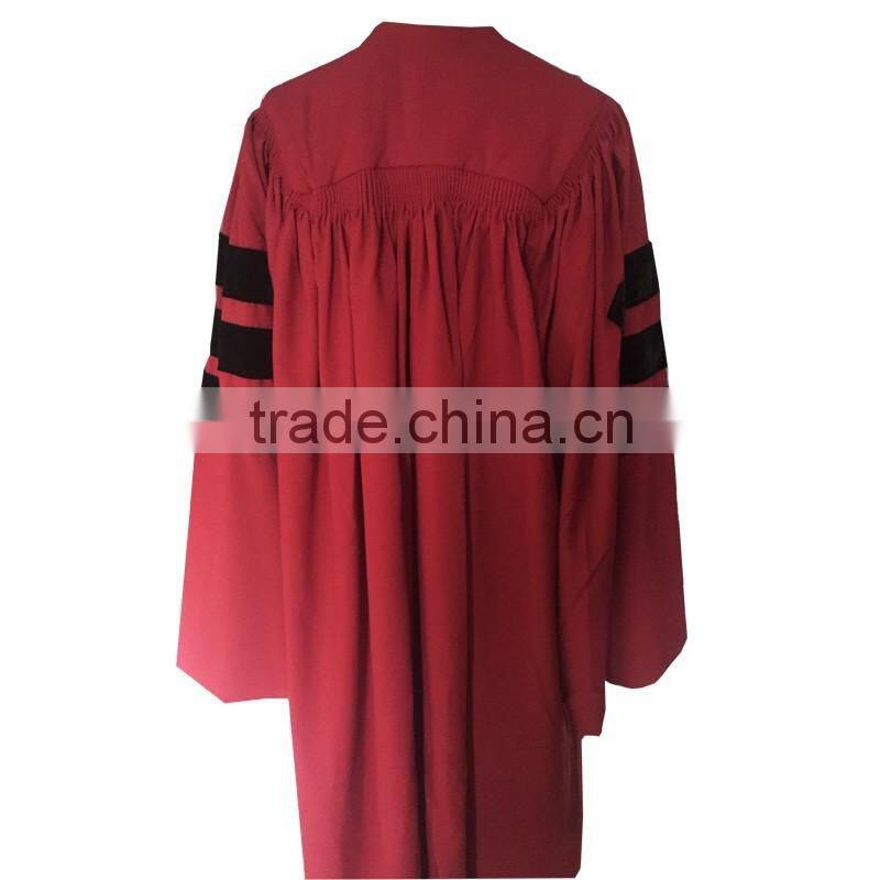 Hot Sell Red Graduation Gown With Black velvet