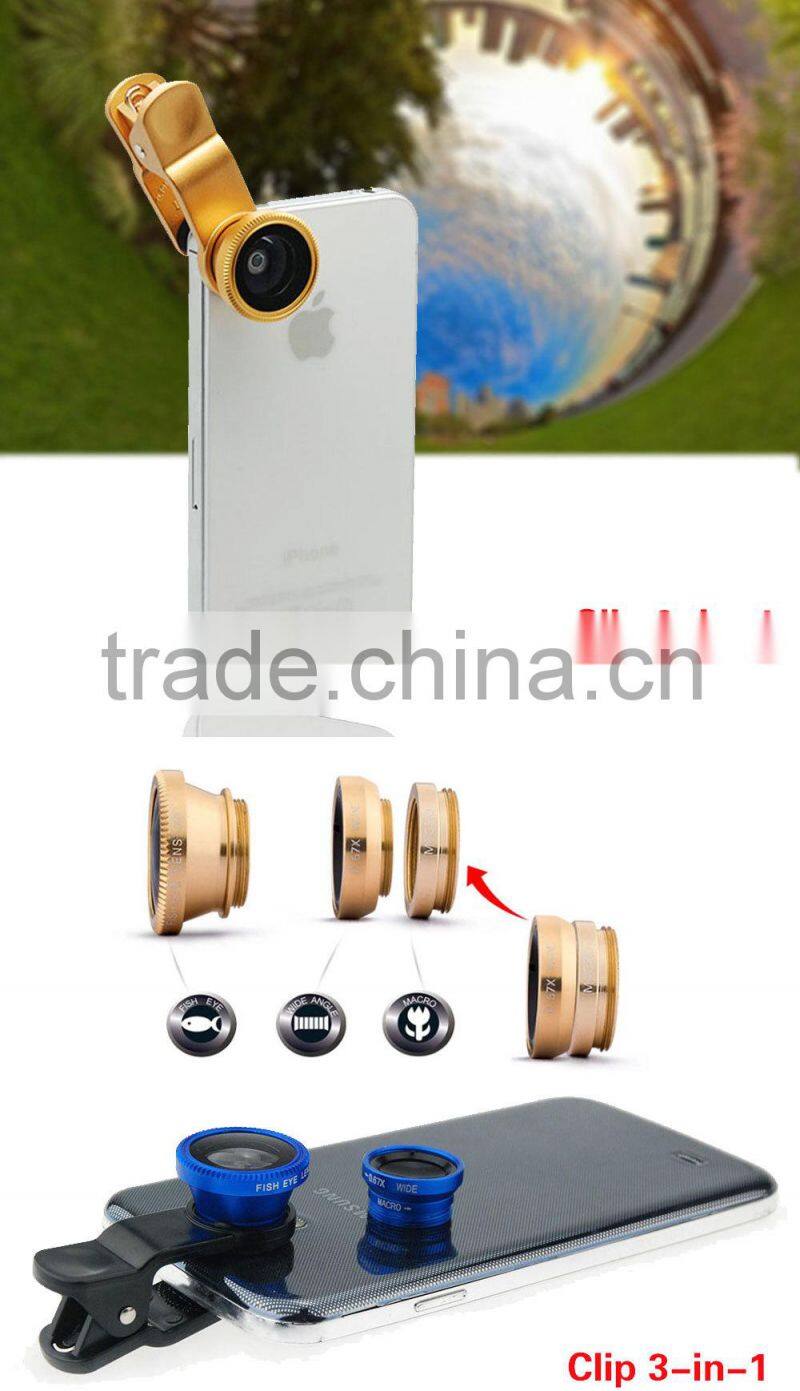 3 in1 Smartphone Lens Kit Cellphone Lens Macro Wide Angel Fisheye Lens for samsung galaxy s6 iphone 6