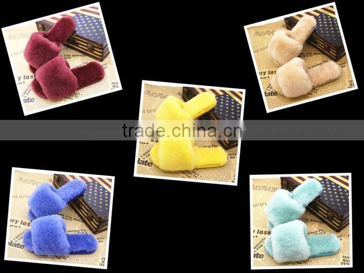 Wholesale Women Colorful Sheep Fur Flip Flop Slipper with color choices