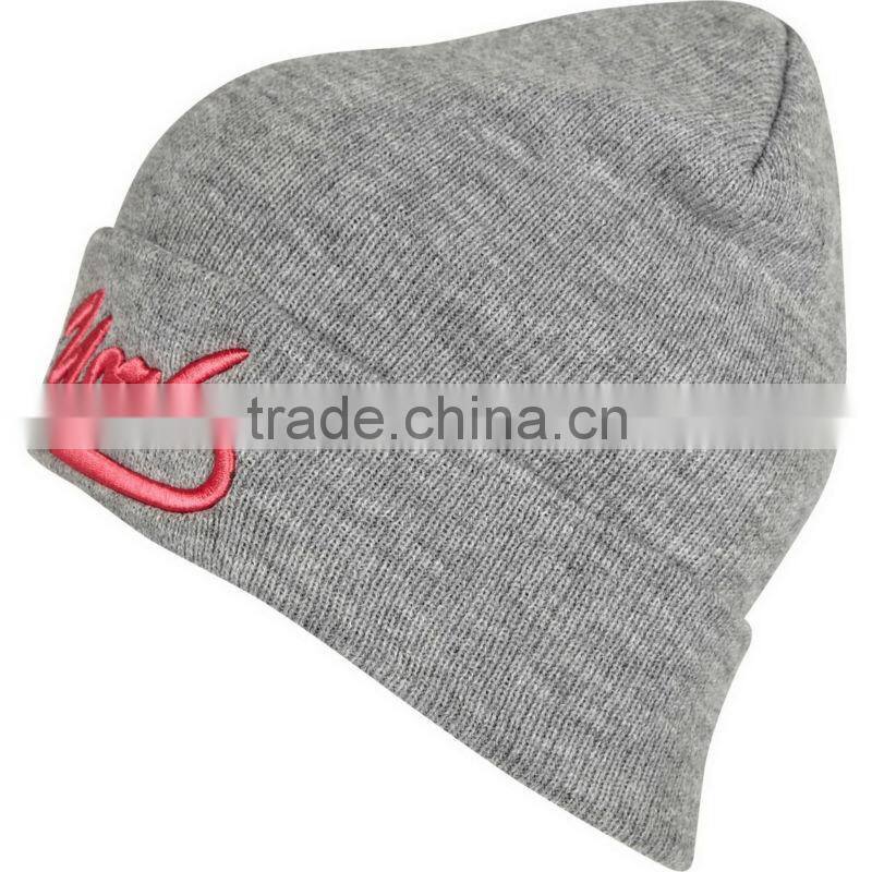 Plain grey embroidery knit beanie hat
