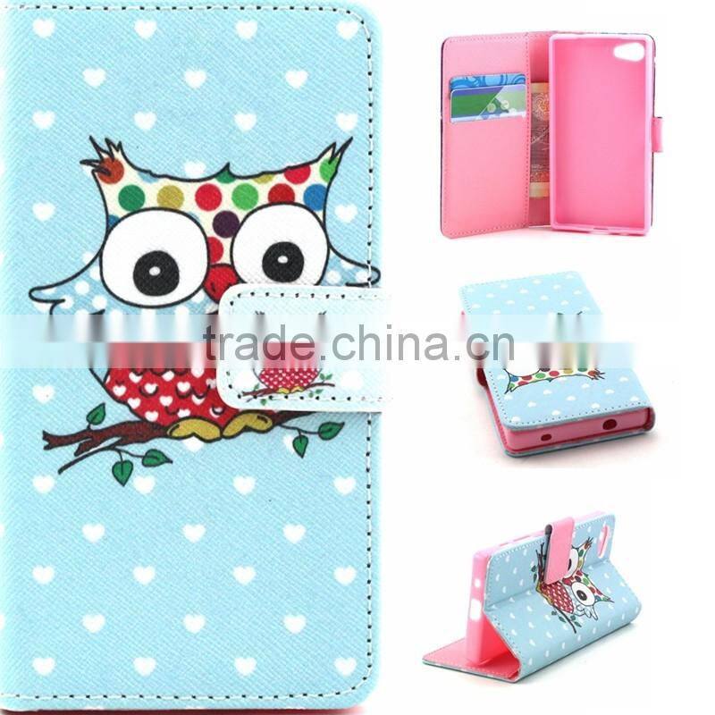 Book Style Customed Color Printed Flip Wallet Leather Cases For Sony Xperia Z5 Mini