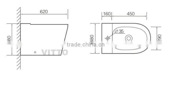 ceramic sanitary ware wall hung bidet
