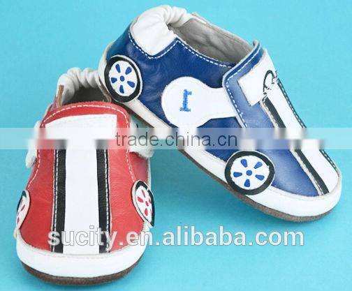 cheap soft sole real baby leather shoes with wheel in car shape