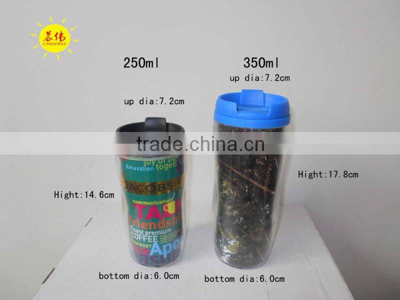 Double wall insulatedd plastic cups with full-color printing paper inserted
